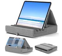 KDD Soporte de Almohada para Tablet,Soporte iPad Plegable para Cama, Regazo,Cojín para Tablet con Bolsillo y Soporte para Lápiz, para iPad Pro 12.9 10.5 9.7 Air Mini 6 5 4 3 E-Reader Gris