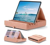 KDD Soporte de Almohada para Tablet,Soporte iPad Plegable para Cama,Regazo,Cojín para Tablet con Bolsillo y Soporte para Lápiz,para iPad Pro 12.9 10.5 9.7 Air Mini 6 5 4 3 E-Reader (Pelusa Melocotón)