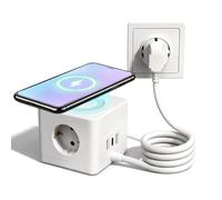 KDE Cubo Enchufe con USB Y Carga Inalámbrica, Torre Regleta con USB -Ladrón Enchufe USB-A Y USB-C Carga Rápida, Cable 1,5 M, Ladron Enchufe Multiple Sobremesa para Uso Hogar y Oficina