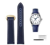 KDEGK Correa de cuero de nailon de alta densidad para Omega New Seamaster 300 Super Master AT150, correa de tela de cuero AQUA TERRA para hombre, 19mm, 20mm(Blue White gold,19mm)