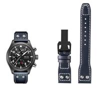 KDEGK Correa de reloj de cuero genuino de 20mm, 21mm y 22mm para IWC, gran piloto, lanzallamas, marca del Principito, pulsera con clavos de sauce(Blue black buckle,21mm)
