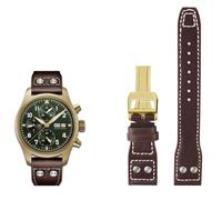 KDEGK Correa de reloj de cuero genuino de 20mm, 21mm y 22mm para IWC, gran piloto, lanzallamas, marca del Principito, pulsera con clavos de sauce(Brown gold buckle,21mm)