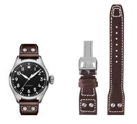 KDEGK Correa de reloj de cuero genuino de 21mm y 22mm para IWC, gran piloto, lanzallamas, marca del Principito, pulsera con clavos de sauce(Brown silver buckle,21mm)