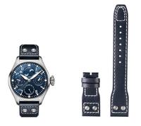KDEGK Correa de reloj de cuero genuino de 21mm y 22mm para IWC, gran piloto, lanzallamas, marca del Principito, pulsera con clavos de sauce(Blue no buckle,22mm)