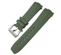 KDEGK Correa de reloj de goma de silicona suave natural, negra, verde, 24mm, apta para Panerai PAM00111/441, pulsera resistente al agua con hebilla de mariposa(Green 1,Silver Buckle-24mm)