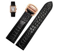 KDEGK Correa de reloj de mujer con pulsera de cuero genuino de 20mm, para reloj Tank Key London Calibo, correa de cuero de repuesto mejorada(Black Rose Gold,17mm)