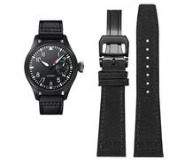 KDEGK Correa de reloj de piel de vaca de nailon de alta densidad para IWC PILOT Portugal correa de reloj de tela 20mm 21mm 22mm pulsera negra verde militar correa de piel de vaca azul(Black black fold