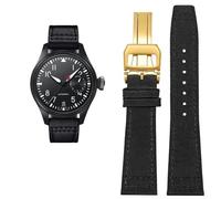 KDEGK Correa de reloj de piel de vaca de nailon de alta densidad para IWC PILOT Portugal correa de reloj de tela 20mm 21mm 22mm pulsera negra verde militar correa de piel de vaca azul(Black gold fold,