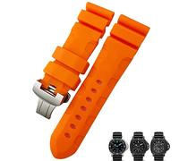 KDEGK Nature Rubber - Correa de reloj de 24 mm para Panerai sumergible Luminor PAM negro, azul, rojo, naranja, correa con cierre de mariposa, 24mm Black, Acetato, Sin piedra preciosa