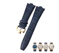 KDEGK Para Vacheron Constantin Overseas Black Blue Brown Bamboo Grain Watch Bands 25mm Cuero genuino Interfaz convexa Correa de reloj(Dark blue rose)