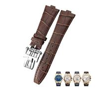 KDEGK Para Vacheron Constantin Overseas Black Blue Brown Bamboo Grain Watch Bands 25mm Cuero genuino Interfaz convexa Correa de reloj(Brown silver 1)
