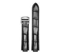 KDEGK Propina de la banda de vigilancia de la piel de cocodrilo 20 * 12 mm 18 * 11 mm Coritas marrones negras con hebilla plegable(Black silver,18X11mm)