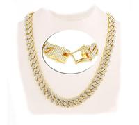 KDENRQGJ Collar de cadena de eslabones cubanos brillantes de 15 mm para mujeres y hombres, color plateado, con diamantes de imitación, cadena cubana punk, regalo