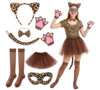 KDFSSIPE Accesorios Disfraz Tigresa Mujer, Tigresa Halloween para Mujer | Incluye Máscara Tutú Orejas de Peluche Cola y Guantes Ideal para Carnaval Cosplay Fiestas de Disfraces y Bailes de Máscaras