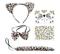 KDFSSIPE Conjunto De Disfraz De Leopardo 5 Piezas,Conjunto De Disfraz De Leopardos,Pegatina De Pajarita Con Orejas y Cola De Leopardo Tatuaje Estampado Para Carnaval Cosplay Temática Fiesta (A2)
