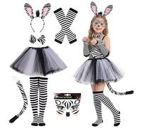 KDFSSIPE Disfraz de Animal,Disfraz Bonito para Mujer,Orejas Cebras Diadema Pajarita Cola de Cebras Cara Pegatinas Piedras Preciosas para Carnaval Halloween Animales Cosplay (cebra)
