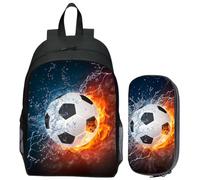 KDFSSIPE Fútbol Mochila Escolar, mochila escolar adolescente,Estuche de Lápices Fútbol, Impresión Organizador de Lápices, Mochila Escolar de Dibujos Animados,2pcs