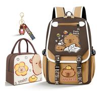 KDFSSIPE Set de mochila Capybara con bolsa de almuerzo y llavero, mochilas infantiles, mochila escolar, mochila para libros, artículos escolares, regalo para niño, niña, instituto 46x29x16cm