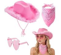 KDFSSIPE Sombrero de Vaquero Occidental, Girl's Western Cowboy Hat, Set de Sombrero Vaquero, Adecuado para Fiestas de Solteros Masculinas y Femeninas Cosplay - 3PCS (Rosa)