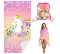 KDFSSIPE Unicornio Toalla De Playa Microfibra, Unicornio Manta Playa de Microfibra, Antiarena con Bolsa, Toalla Playa Microfibra Antiarena, Diseño Resistente a La Decoloración (Pink Purple)