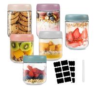 KDISHKRA 6 Pack Tarros de Avena Nocturna, Tarros de Cristal con Tapa Hermética (300ml+500ml), Mason Jars para Frigorífico, Despensa, para Overnight Oats, Yogur, Mermeladas, Ensaladas, Encurtidos