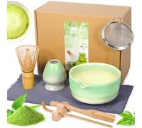 KDISHKRA 8 Piezas Matcha Kit, Te Matcha Kit para Amantes Del Matcha, Con Cuenco Matcha(pico), Batidor Matcha, Cuchara, Colador, Soporte Chasen etc, Kit Matcha para la Ceremonia del Té (Verde)