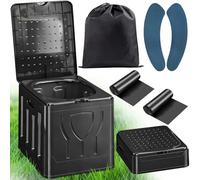 KDISHKRA WC Portátil Plegable 20L con Bolsa de Transporte y Bolsas Desechables - Inodoro Químico para Camping, Inodoro Portátil Adultos, Retrete de Emergencia para Coche, Caravana, Exterior (Negro)