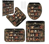 kdkskss Cortina De Ducha Decoración Halloween | Cortina De Baño Fantasmas Decoración con Alfombrilla Y Funda para Inodoro - Decoraciones de Fiestas de Secado Rápido para Dormitorio