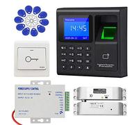 KDL Sistema Completo de Control de Acceso RFID Teclado con Controlador de Huellas Dactilares, Fuente de alimentación DC12V / 3A, Cerradura de eléctrico con botón de Salida para Todo Tipo de Puertas