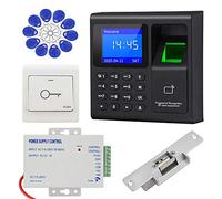 KDL Sistema Completo de Control de Acceso RFID Teclado Controlador de Huellas Dactilares, Fuente de alimentación DC12V / 3A, Cerradura eléctrica Tipo NO con Interruptor de Puerta, llaveros de 125KHz