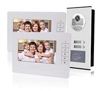 KDL Video Intercom 7 pulgadas Intercomunicador de timbre de video RFID Sistema de videoportero 2 monitores con 1 cámara IR con visión nocturna, dos botones de llamada para Multi Apartamentos/Familias