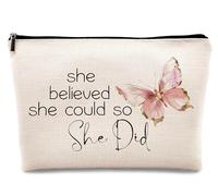 kdqua Regalos inspiradores para mujeres y niñas, bolsa de maquillaje para compañeros de trabajo, jefa, dama, regalos de graduación She Believed She Could So She Did Felicitaciones alentadoras bolsa de
