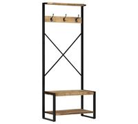 KDVXBCQJH Perchero de pie de madera maciza de mango, 80 x 40 x 190 cm | Perchero de pared compacto con barra para colgar, estante y 3 ganchos para pasillo, dormitorio o entrada.
