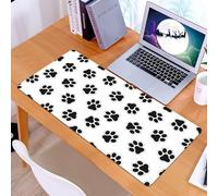 KDWJS Alfombrilla para ratón Speed Gaming XXL 90x40 cm - Base para Mesa - Mejora la precisión y la Velocidad - Resistente - Arte, Huella de Pata Negra repetida con Bordes punteados sobre Fondo Blanco