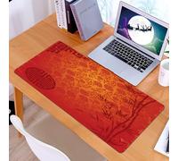 KDWJS Alfombrilla para ratón Speed Gaming XXL 90x40 cm - Base para Mesa - Mejora la precisión y la Velocidad - Resistente - Arte, patrón Chino con bambú, peonía y ilustración de Fondo Rojo auspicioso