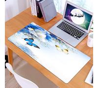 KDWJS Alfombrilla para ratón Speed Gaming XXL 90x40 cm - Base para Mesa - Mejora la precisión y la Velocidad - Resistente - Fleurs sauvages Florales,Bleues et Blanches Avec Des Papillons monarques Pr