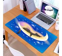 KDWJS Alfombrilla para ratón Speed Gaming XXL 90x40 cm - Base para Mesa - Mejora la precisión y la Velocidad - Resistente - Gato, un Gato durmiendo en la Luna, rodeado de Estrellas centelleantes y nu