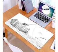 KDWJS Alfombrilla para ratón Speed Gaming XXL 90x40 cm - Base para Mesa - Mejora la precisión y la Velocidad - Resistente - Gaviotas, Pescador con Sombrero en Bote en un día Soleado, ilustración de e
