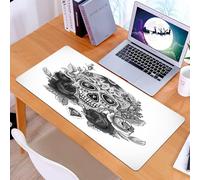 KDWJS Alfombrilla para ratón Speed Gaming XXL 90x40 cm - Base para Mesa - Mejora la precisión y la Velocidad - Resistente - Calavera Estilo Día de la Muerte en Negro y Blanco, Decorada con Motivos FL