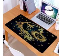 KDWJS Alfombrilla para ratón Speed Gaming XXL 90x40 cm - Base para Mesa - Mejora la precisión y la Velocidad - Resistente - Psicodélico, Luna Creciente con Plumas Bohemias, diseño de Mito Egipcio mág