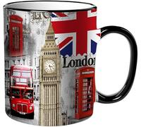 KDWJS Taza divertida de cerámica de 11 onzas,Tazas Originales de Desayuno - Graciosos Ideas para Regalos - Cerámica 330 ml - Londres Inglaterra Ciudad Monumento Retro Unión Teléfono Autobús Big Ben B