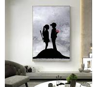 KDXAOBEI Póster e impresiones en lienzo de Banksy Boy and Girl, arte pop de graffiti callejero moderno, decoración de pared para sala de estar, 21x30cm con marco negro