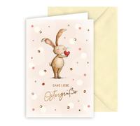 KE AV - Tarjeta de felicitación de Pascua con sobre, vainilla, diseño de corazón, lunares, conejo, formato B6
