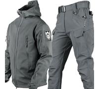 KEAAN Conjuntos de pesca para hombre, trajes de invierno con piel de tiburón, forro polar suave, ropa gruesa para montañismo y camping, tácticas, entrenamiento, impermeable - Gris||XXL