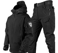 KEAAN Traje de pesca para hombre, de invierno, con piel de tiburón, de forro polar suave, grueso, para montañismo, camping, táctico, de entrenamiento, impermeable - Negro||3XL