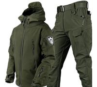 KEAAN Trajes de Pesca para Hombre de Invierno Piel de Tiburón Carcasa Suave Forro Polar Grueso Ropa de Montañismo Camping Tácticas Entrenamiento Conjunto Impermeable-Verde Ejército||4XL