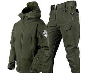 KEAAN Trajes de pesca para hombre, piel de tiburón, forro polar suave, grueso, montañismo, camping, tácticas, entrenamiento, impermeable, verde militar, XL