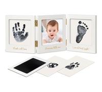 KeaBabies Kit de huella y huella de mano del bebé para niños y niñas recién nacidos - Creador de mano y huella sin tinta, Marco de recuerdo de imagen del bebé, Nuevos regalos de mamá (White/Gold)