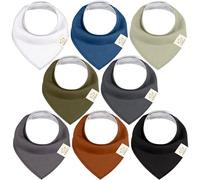 KeaBabies Pack de 8 Pañuelos Triangulares Bebé Niño, Niña - Baberos Bandana Unisex, Bandanas Bebé Súper Absorbentes, Baberos Bebé Algodón Orgánico, Bandanas Bebé para Bebés, Baberos Baba (Basics)