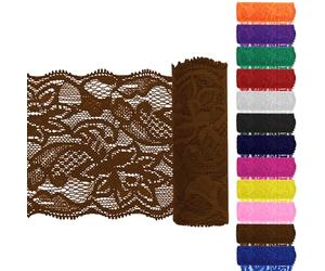 Keadic 12 piezas de 3.15 pulgadas de ancho y 5 yardas de largo, tela elástica de encaje para costura, manualidades, envoltura de regalos (marrón)